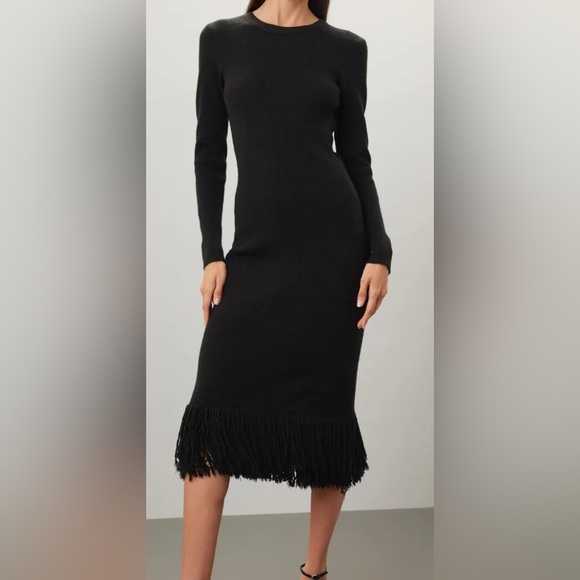 Eudon Choi Long Sleeve Black Knit Fringe Dress - Picture 2 of 9